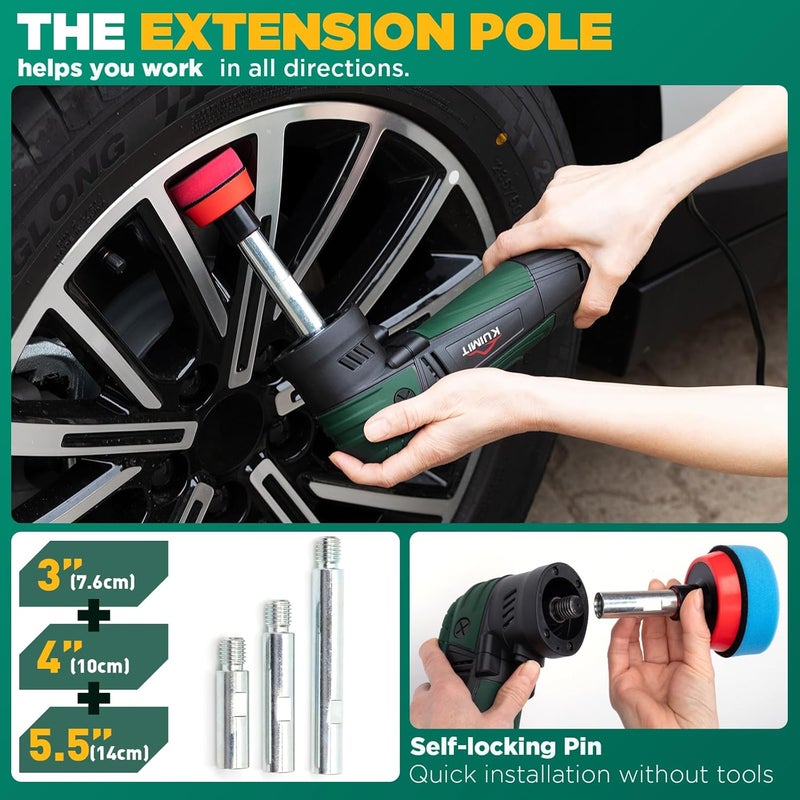 PUIMIT 1"/2"/3" Buffer Rotary Polisher Kit | 780W High-Power Mini Polishing Machine w/ 27-Piece Accessories | M5/8-11 Thread 75mm/100mm/140mm Extension Shafts | for Car, Boat & Metal Detailing - Image 4